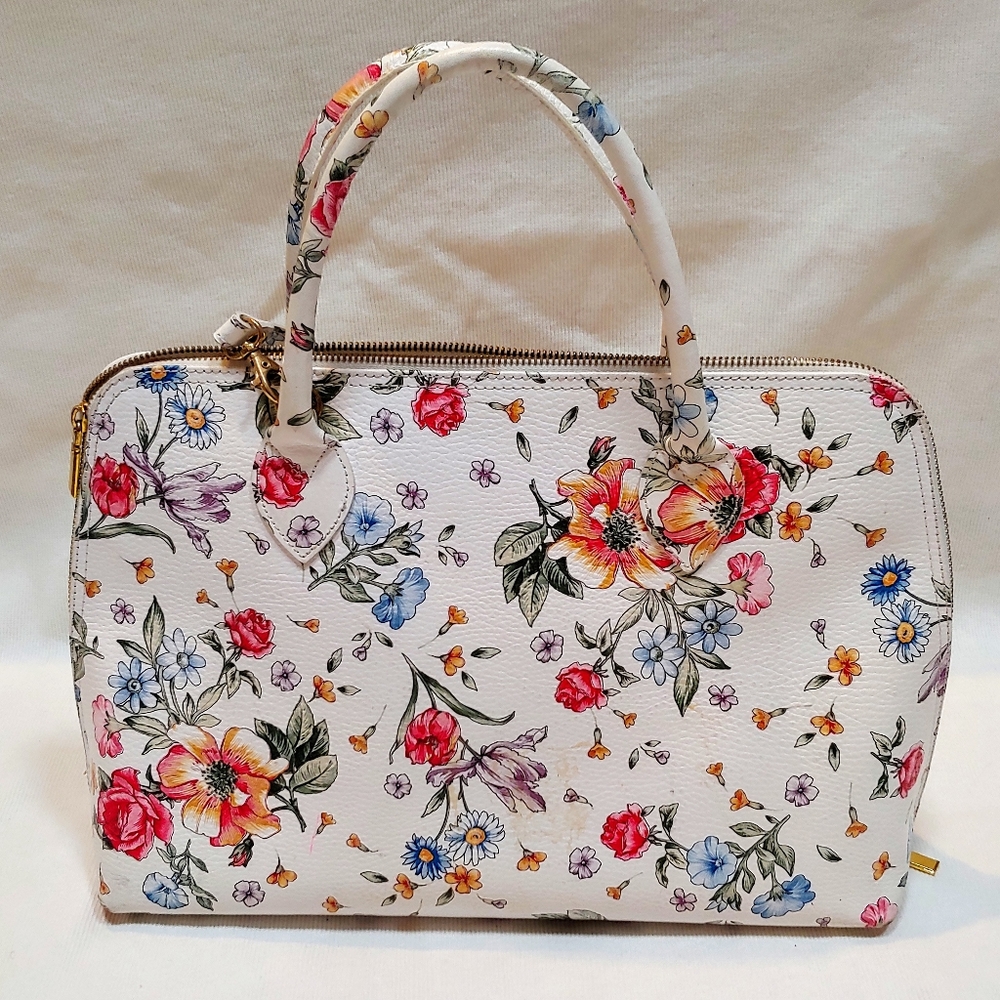 Floral print genuine leather bag